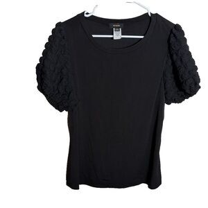 Espresso Blouse Women's Medium Black Puff Sleeve Round Neck Shirt Top